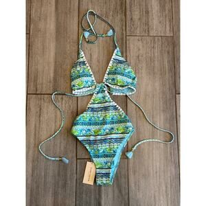 Ramy Brook Blue and Green Patterned One Piece Swimsuit